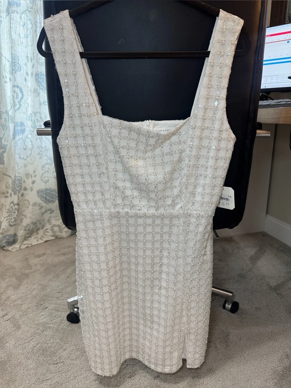 Altar’d State Square Neck White beaded Mateo Mini Dress